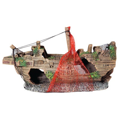 Aqua One Ornament Spipwreck With Net Small