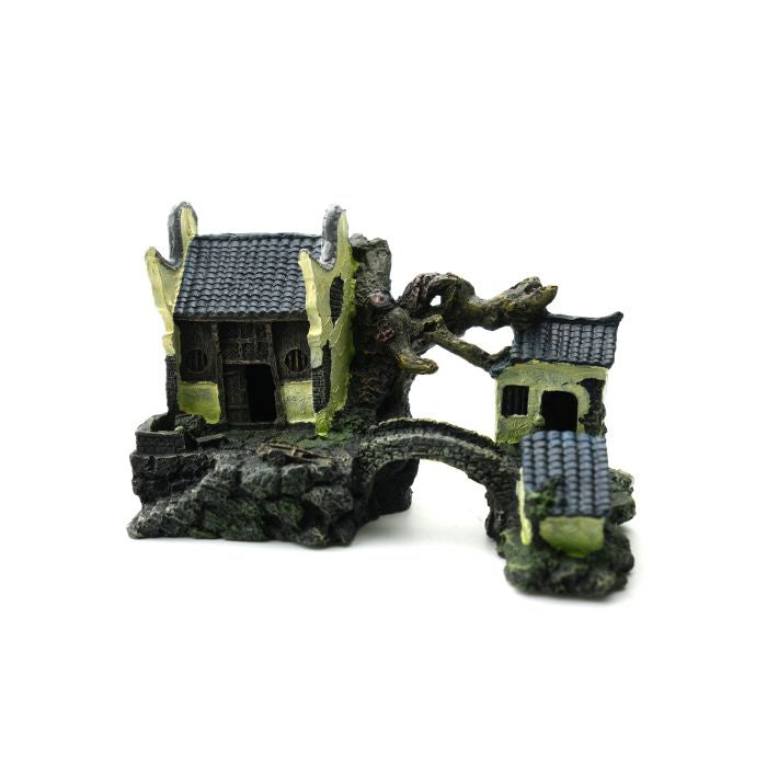 Ornament Bioscape Chinese Village with Bridge 20.5 x13 x 12.5cm